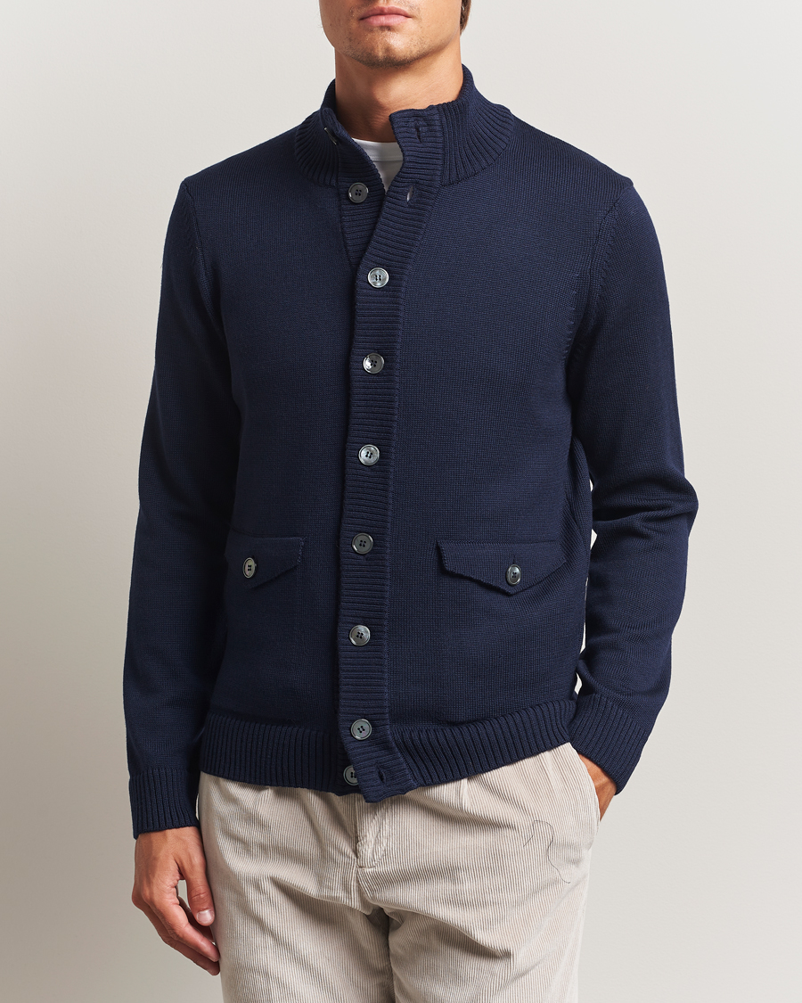 Herre | Trøjer | Stenströms | Chunky Knitted Merino Cardigan Navy