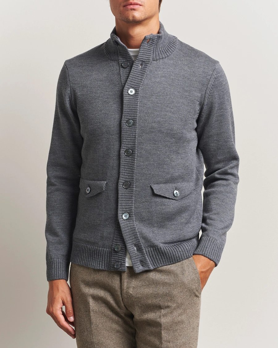 Herre | Trøjer | Stenströms | Chunky Knitted Merino Cardigan Grey