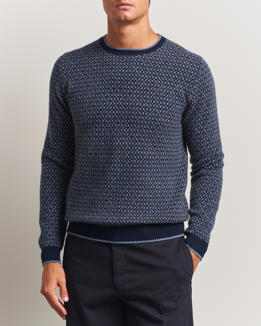 Herre | Trøjer | Stenströms | Cashmere Pattern Crewneck Navy
