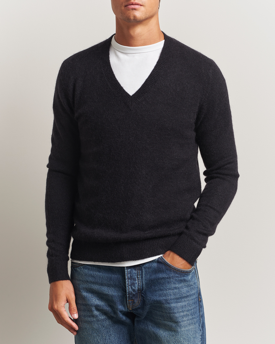 Herre | Trøjer | Stenströms | Knitted Mohair V-Neck Black