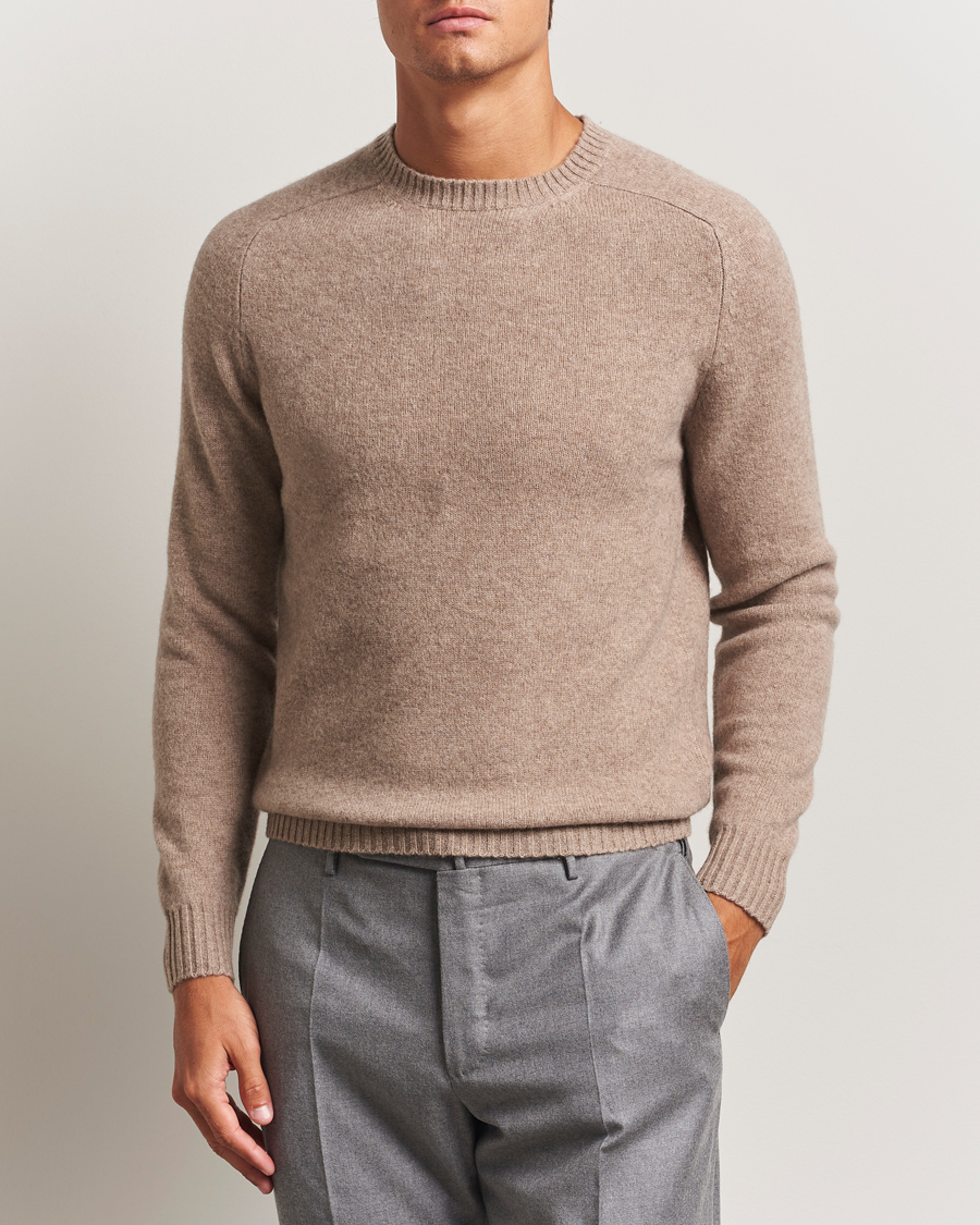 Herre | Trøjer | Stenströms | Knitted Yak/Merino Crew Neck Light Brown