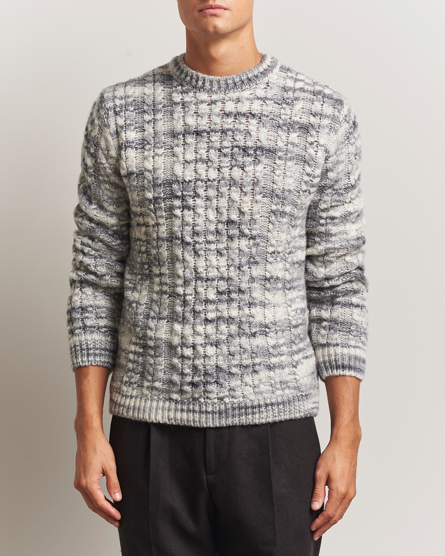 Herre | Trøjer | Stenströms | Alpacka Cable Knitted Crew Neck Grey