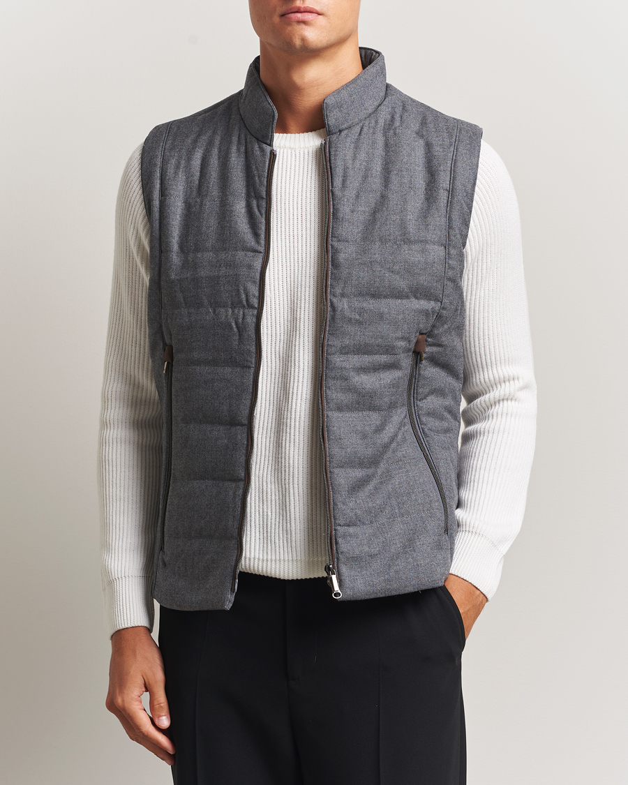 Herre | Veste | Stenströms | Wool Alcantara Detail Light Padded Vest Grey