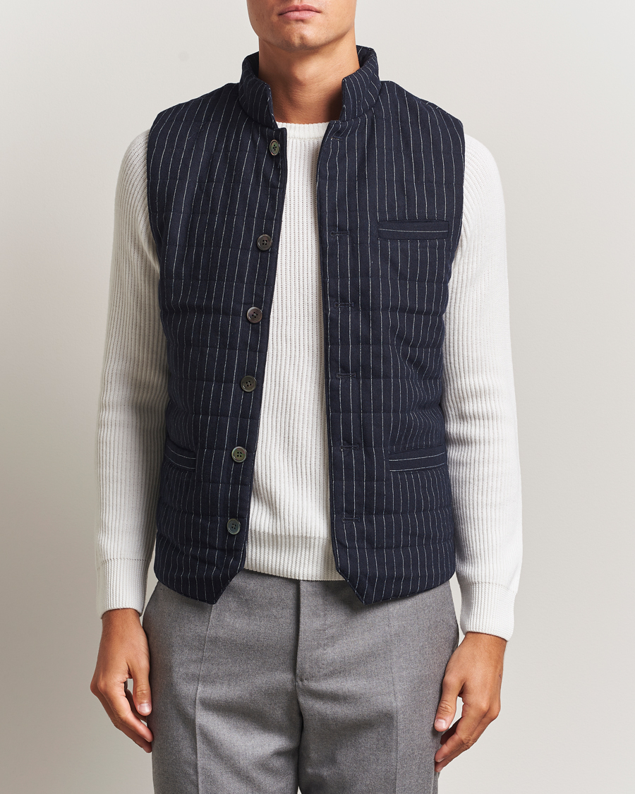 Herre | Veste | Stenströms | Wool Pinstripe Padded Vest Blue
