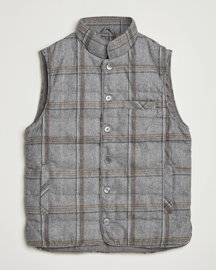 Herre | Veste | Stenströms | Check Wool Padded Vest Grey