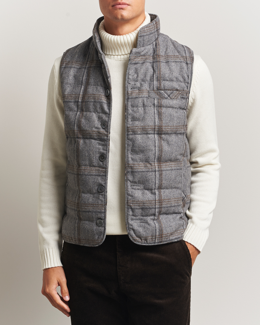 Herre | Veste | Stenströms | Check Wool Padded Vest Grey