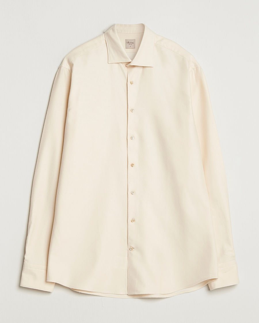 Herre | Skjorter | Stenströms | Regular Fit Cut Away Flannel Shirt Light Beige