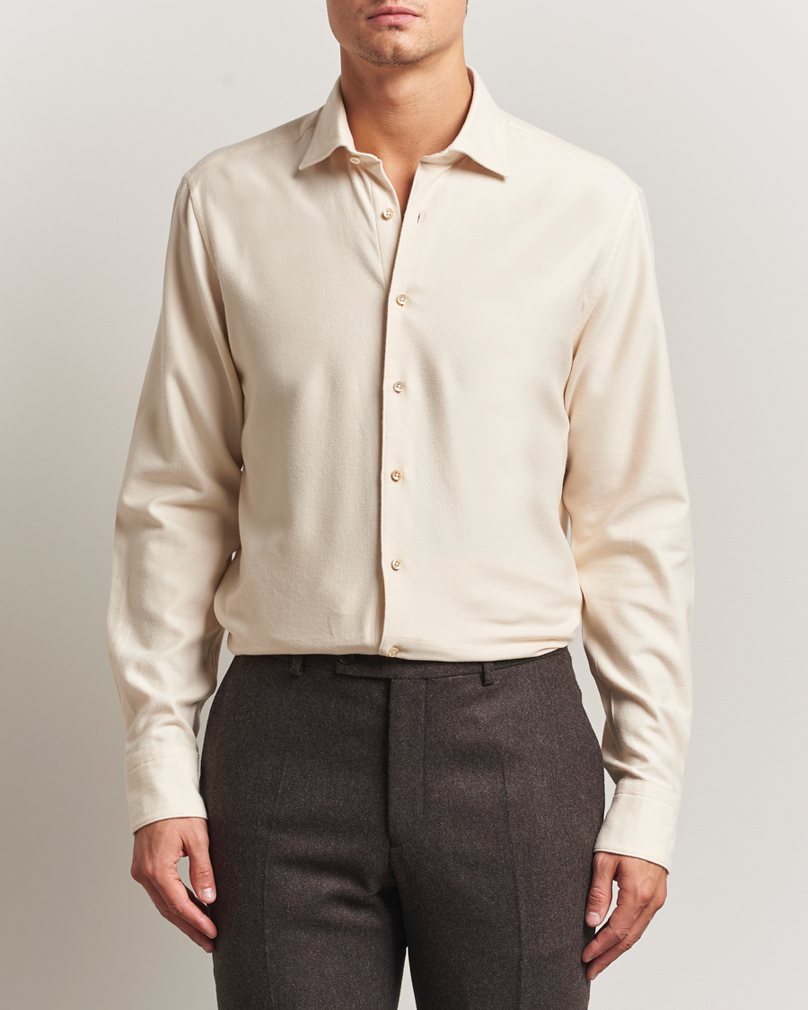 Herre | Skjorter | Stenströms | Regular Fit Cut Away Flannel Shirt Light Beige