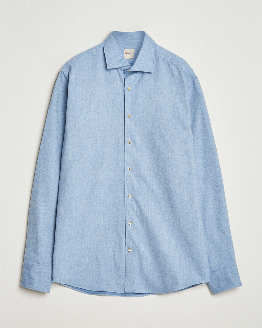 Herre | Skjorter | Stenströms | Regular Fit Cut Away Flannel Shirt Light Blue