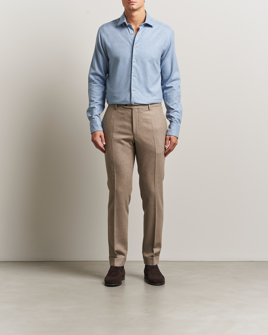 Herre | Skjorter | Stenströms | Regular Fit Cut Away Flannel Shirt Light Blue