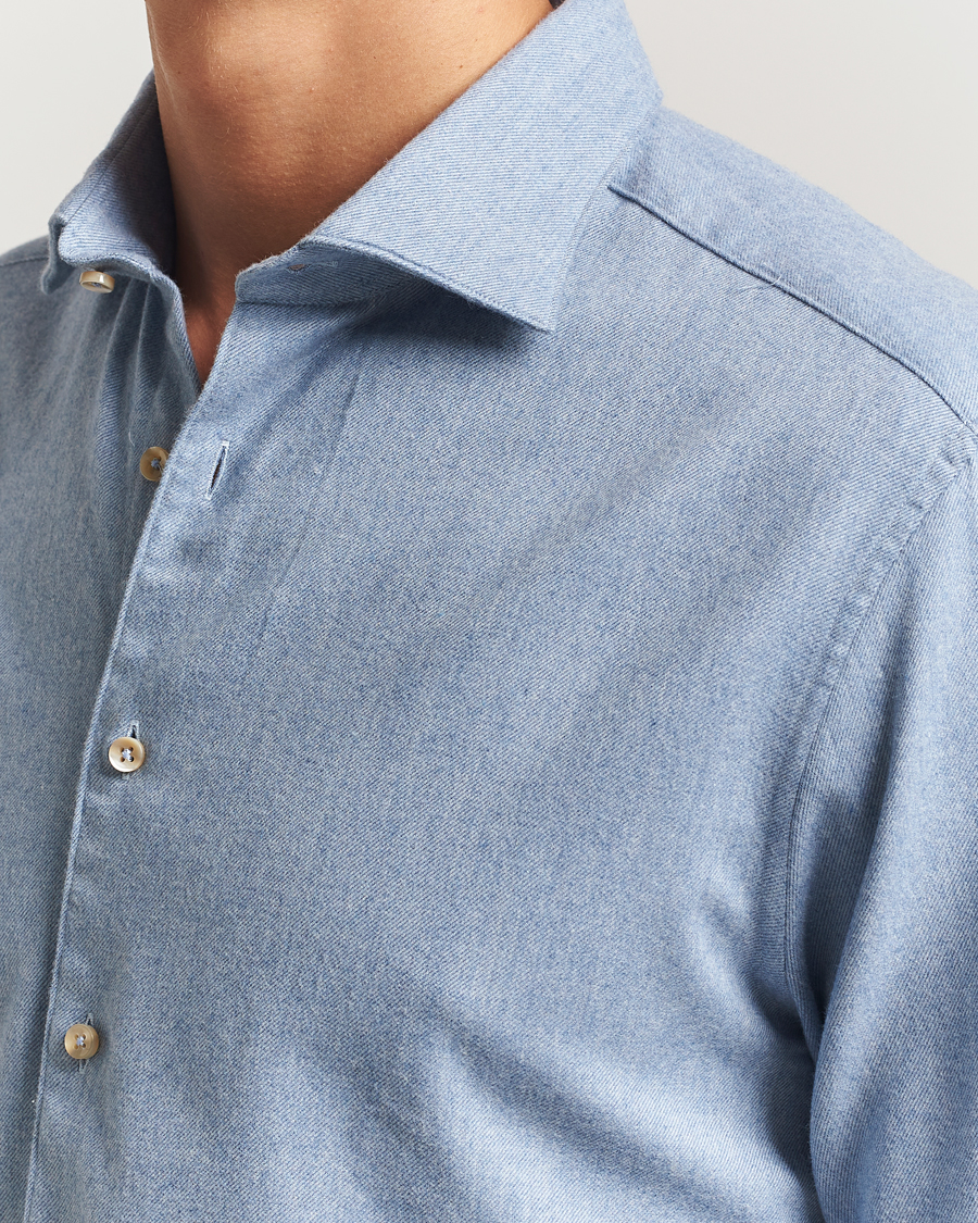 Herre | Skjorter | Stenströms | Regular Fit Cut Away Flannel Shirt Light Blue