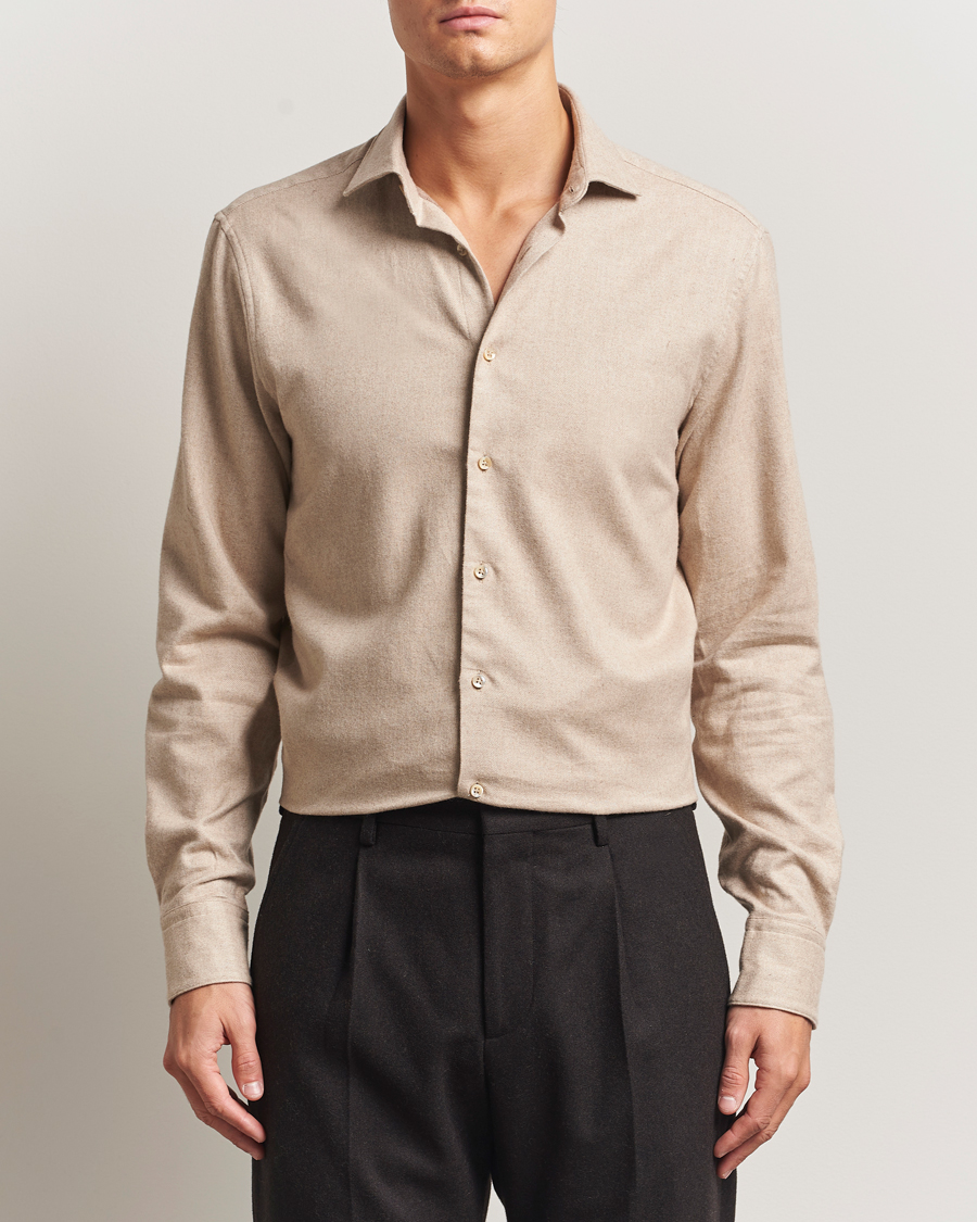 Herre | Skjorter | Stenströms | Regular Fit Cut Away Flannel Shirt Beige