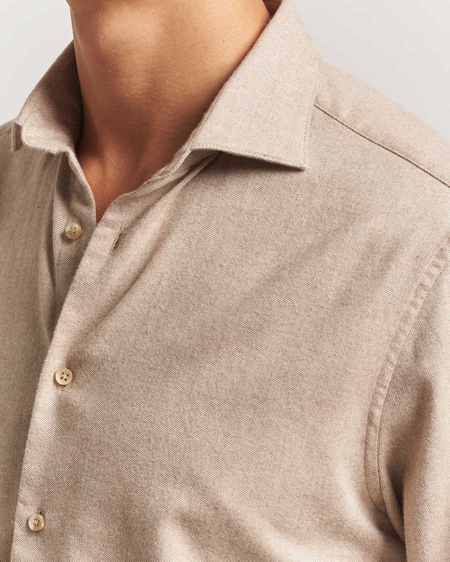 Herre | Skjorter | Stenströms | Regular Fit Cut Away Flannel Shirt Beige