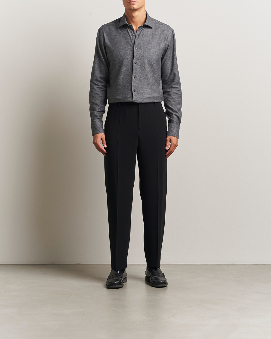 Herre | Skjorter | Stenströms | Regular Fit Cut Away Flannel Shirt Grey