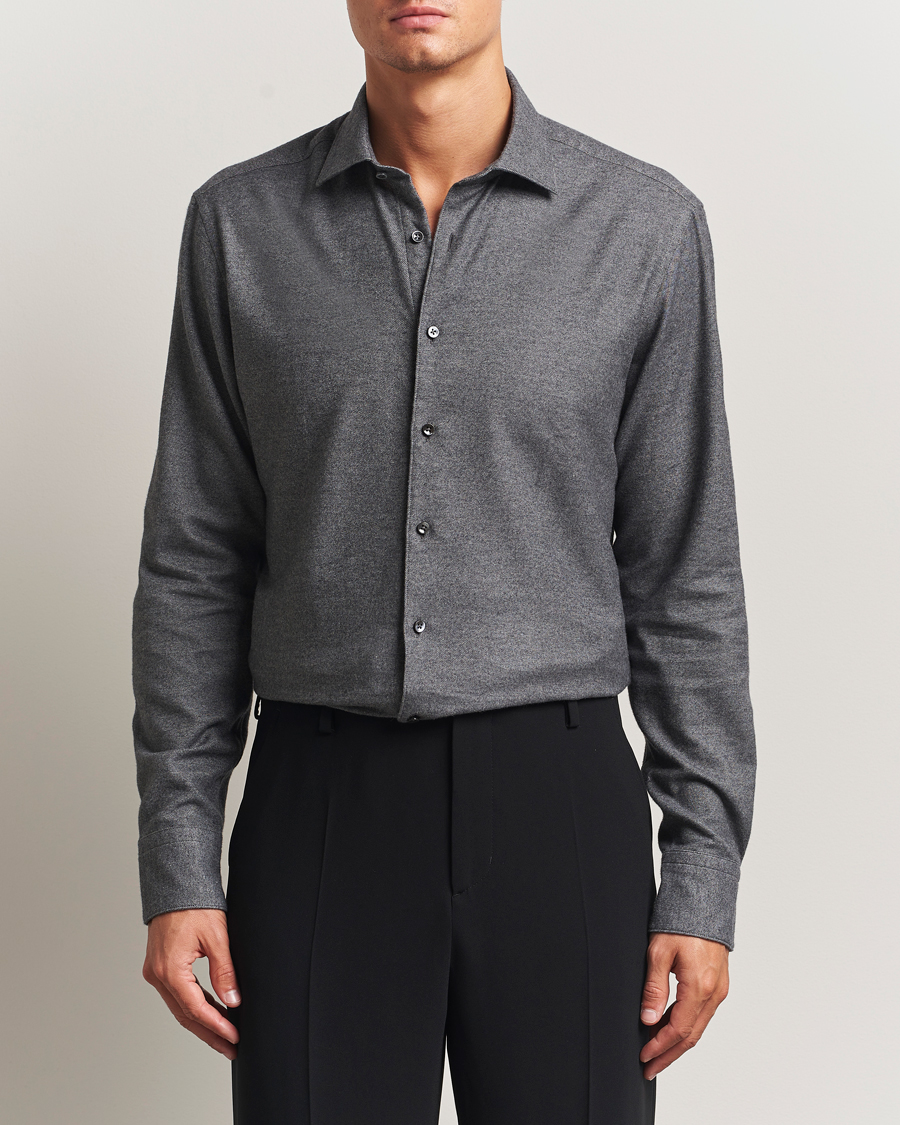 Herre | Skjorter | Stenströms | Regular Fit Cut Away Flannel Shirt Grey