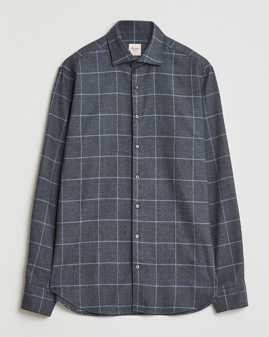 Herre | Skjorter | Stenströms | Regular Fit Overcheck Flannel Shirt Dark Grey
