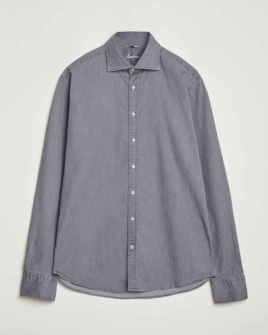 Herre | Skjorter | Stenströms | Regular Fit Garment Washed Denim Shirt Grey
