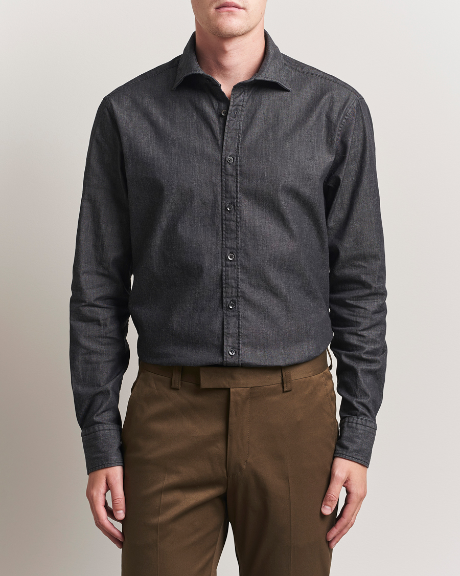 Herre | Skjorter | Stenströms | Regular Fit Garment Washed Denim Shirt Black