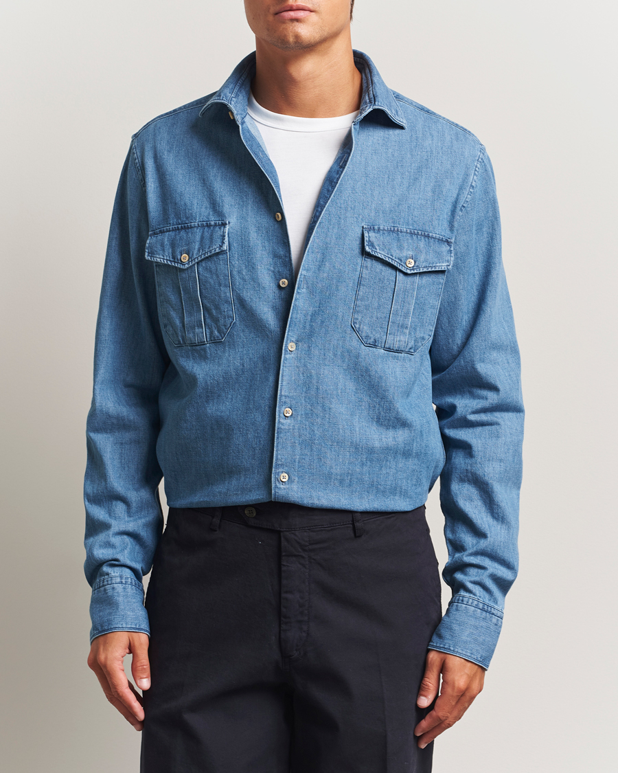 Herre | Skjorter | Stenströms | Regular Fit Pocket Denim Shirt Blue