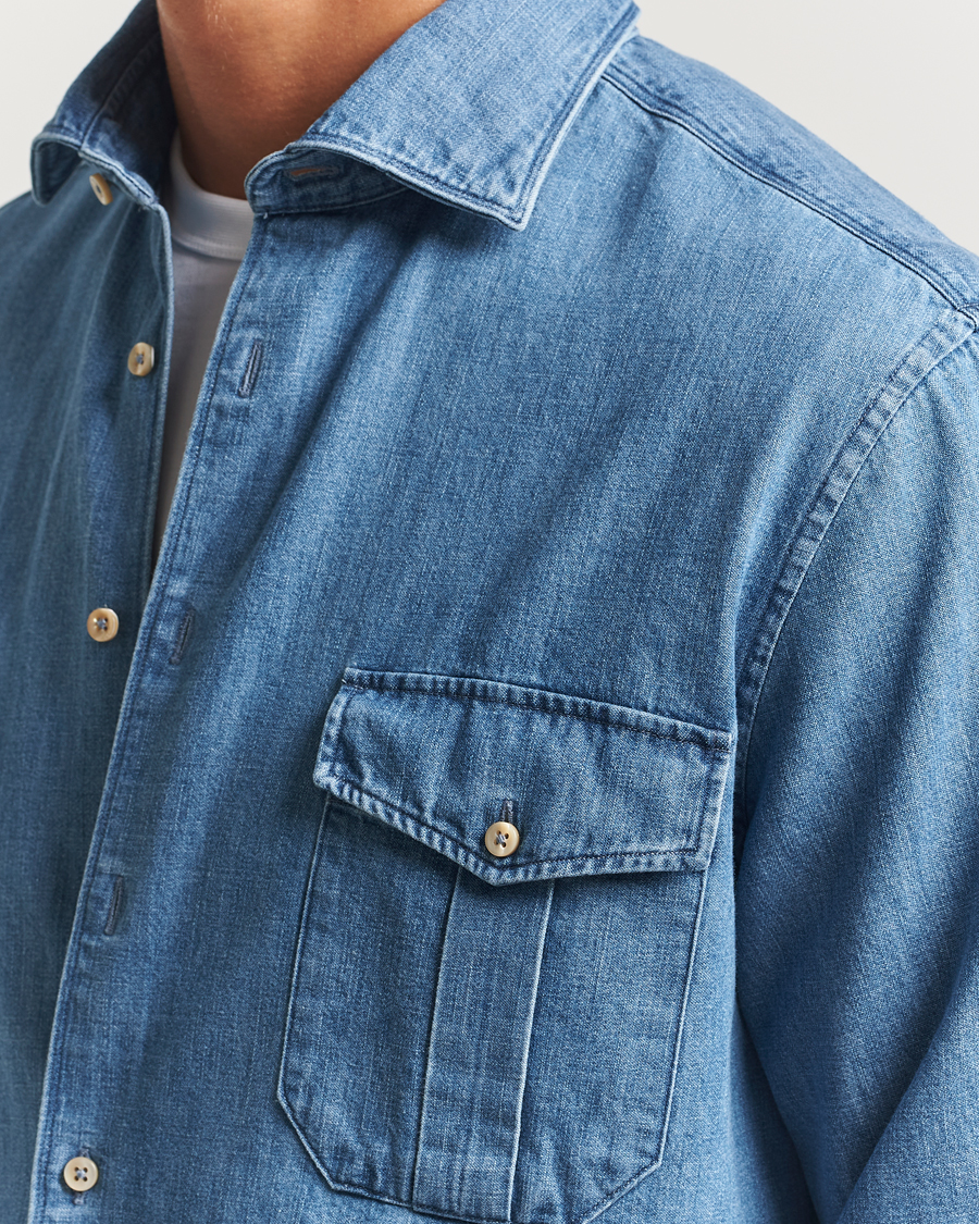 Herre | Skjorter | Stenströms | Regular Fit Pocket Denim Shirt Blue