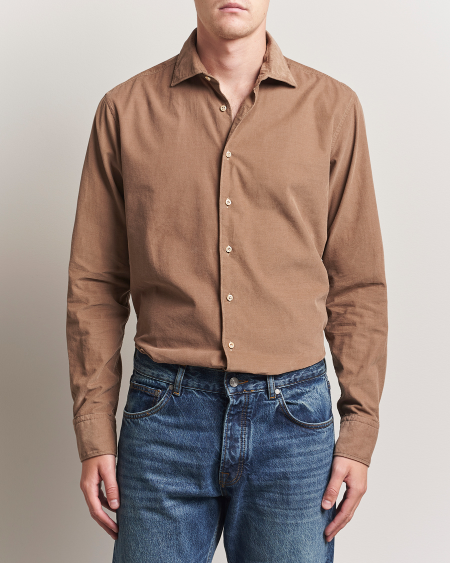 Herre | Skjorter | Stenströms | Regular Fit Cut Away Cord Shirt Brown