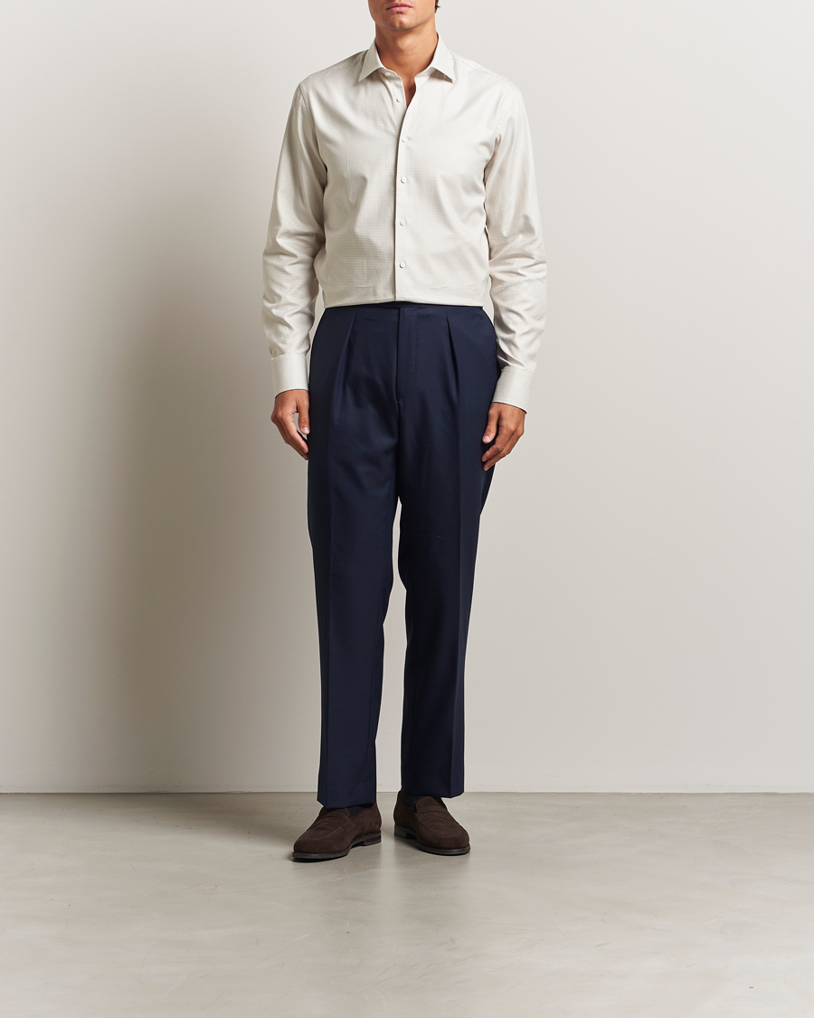 Herre | Skjorter | Stenströms | Regular Fit Houndstooth Cut Away Shirt Beige