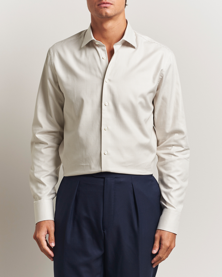 Herre | Skjorter | Stenströms | Regular Fit Houndstooth Cut Away Shirt Beige