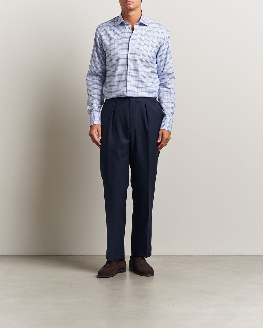 Herre | Skjorter | Stenströms | Regular Fit Checked Cut Away Shirt Blue