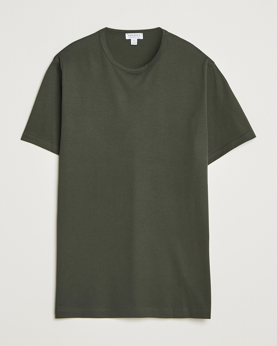 Herre | T-Shirts | Sunspel | Crew Neck Q82 Cotton T-Shirt Dark Green