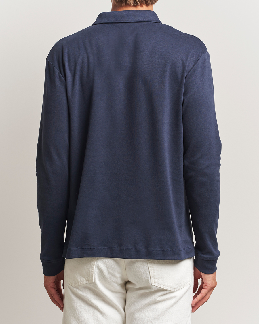 Herre | Polotrøjer | Sunspel | Heavy Weight Supima Cotton Long Sleeve Polo Navy