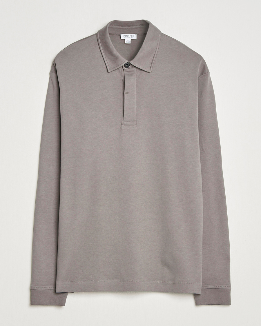Herre | Polotrøjer | Sunspel | Heavy Weight Supima Cotton Long Sleeve Polo Iron Grey