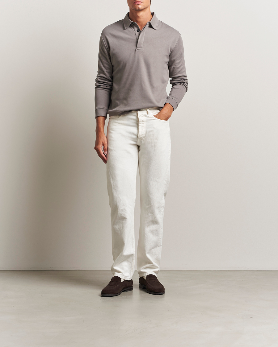Herre | Polotrøjer | Sunspel | Heavy Weight Supima Cotton Long Sleeve Polo Iron Grey