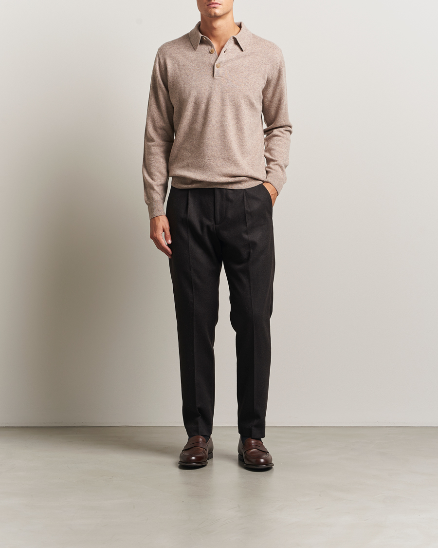 Herre | Trøjer | Sunspel | Cashmere Polo Oatmeal Melange