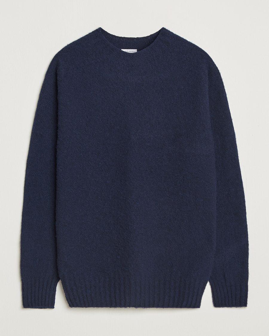 Herre | Trøjer | Sunspel | Brushed Shetland Crew Neck Navy