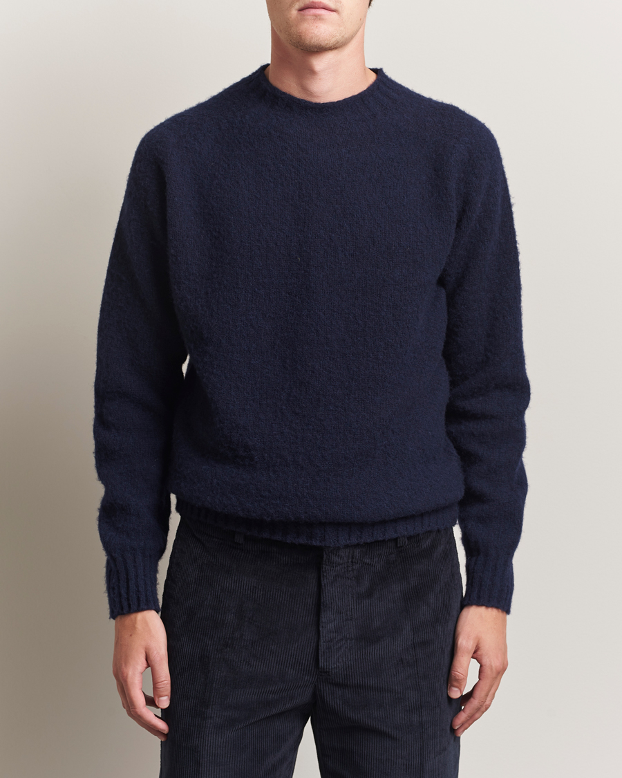 Herre | Trøjer | Sunspel | Brushed Shetland Crew Neck Navy