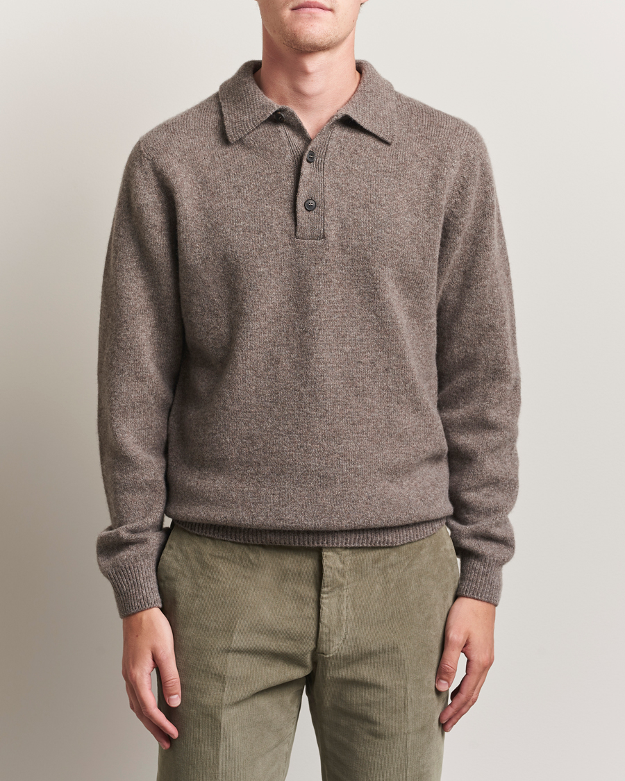 Herre | Trøjer | Sunspel | Lambswool Poloshirt Bark