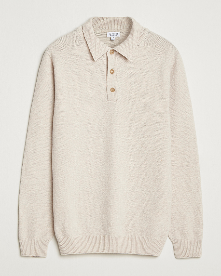 Herre | Trøjer | Sunspel | Lambswool Poloshirt Oatmeal Melange