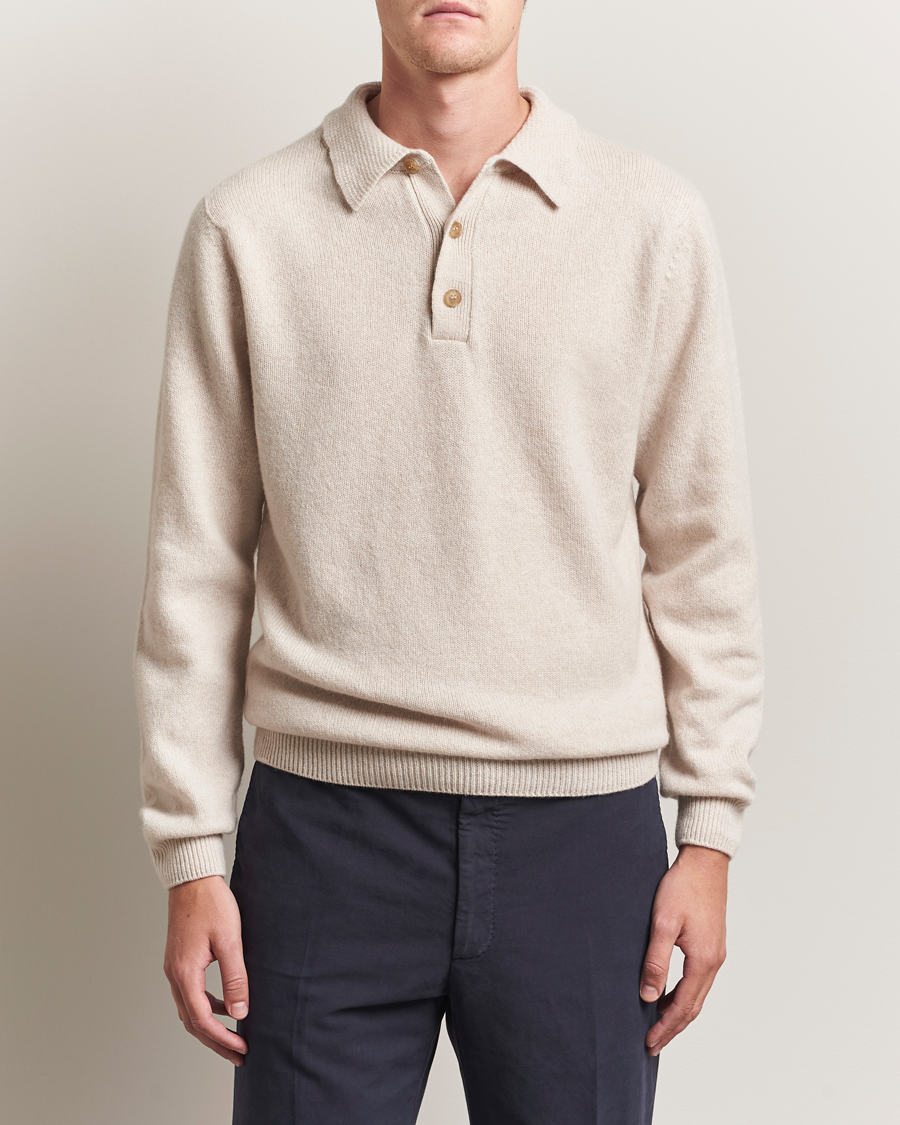 Herre | Trøjer | Sunspel | Lambswool Poloshirt Oatmeal Melange