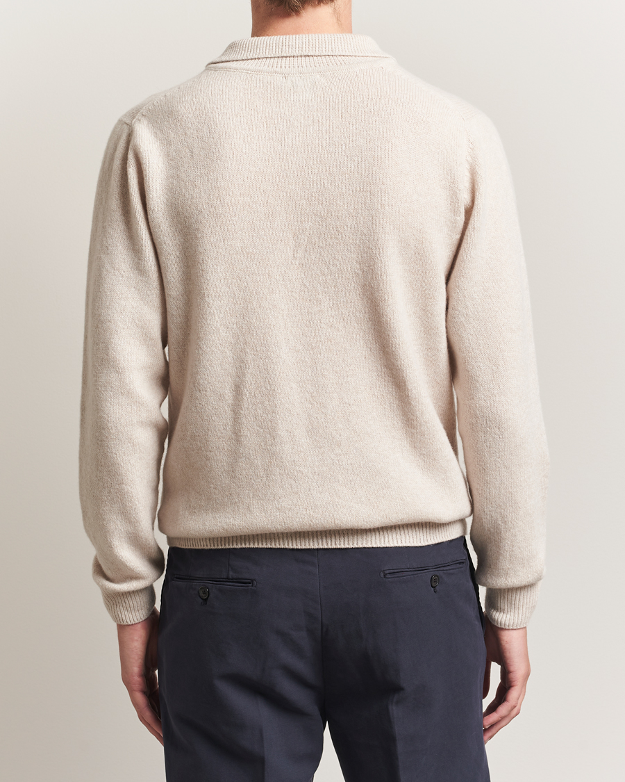 Herre | Trøjer | Sunspel | Lambswool Poloshirt Oatmeal Melange
