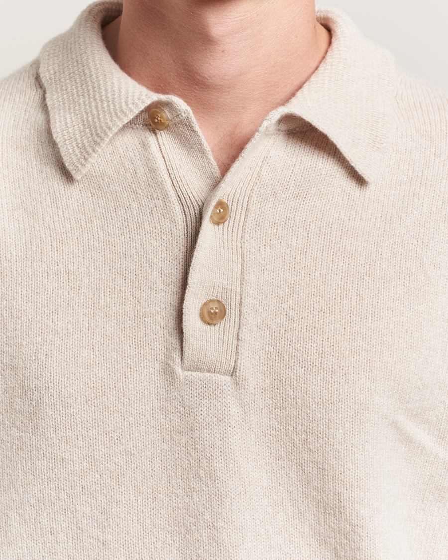 Herre | Trøjer | Sunspel | Lambswool Poloshirt Oatmeal Melange