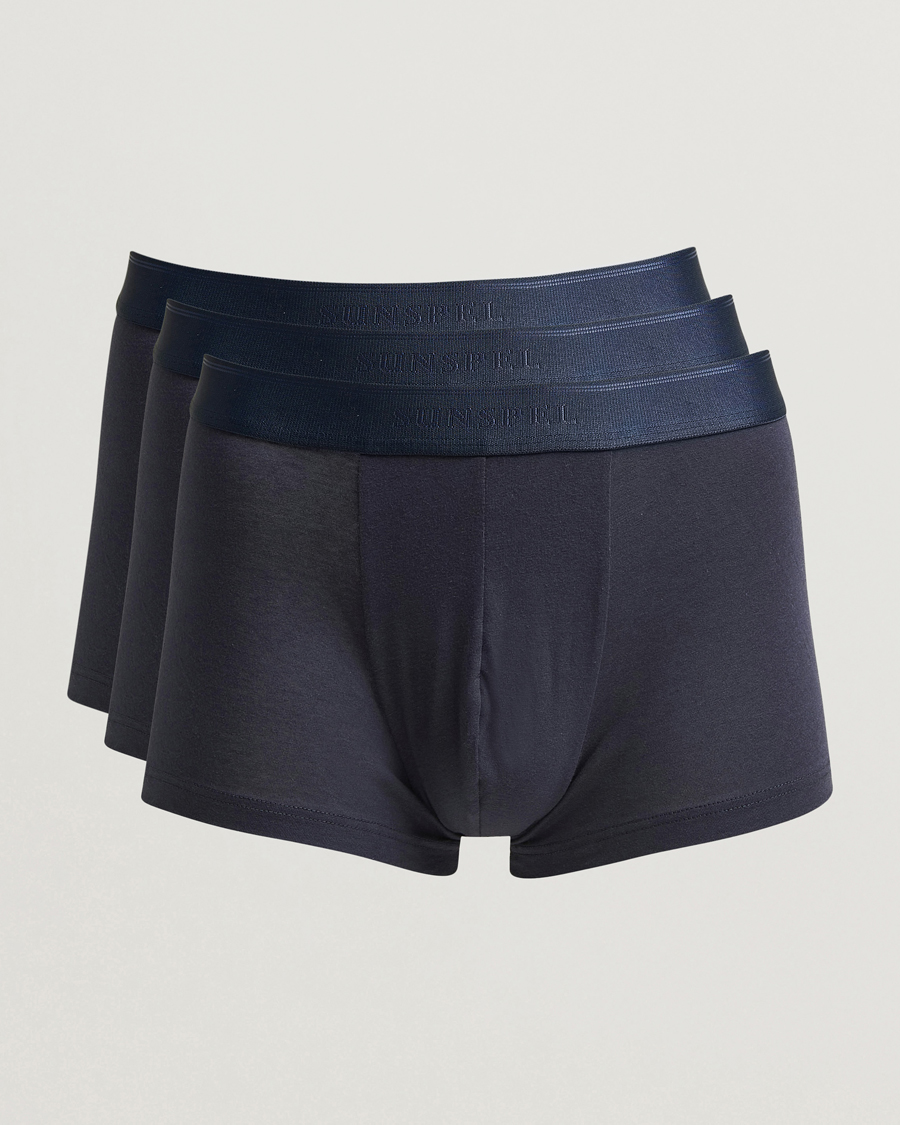 Herre | Undertøj | Sunspel | 3-Pack Cotton Stretch Trunk Navy