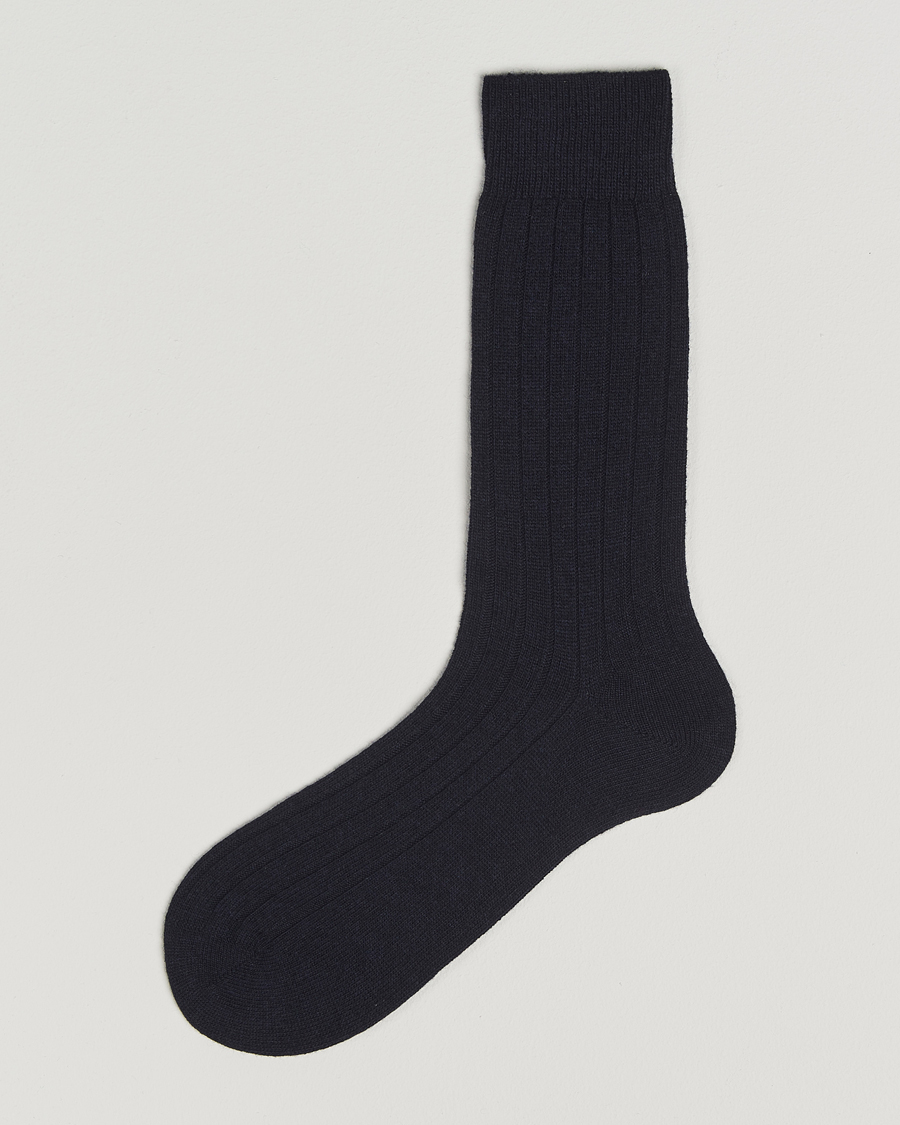 Herre | Undertøj | Bresciani | Wool/Cashmere Ribbed Socks Navy