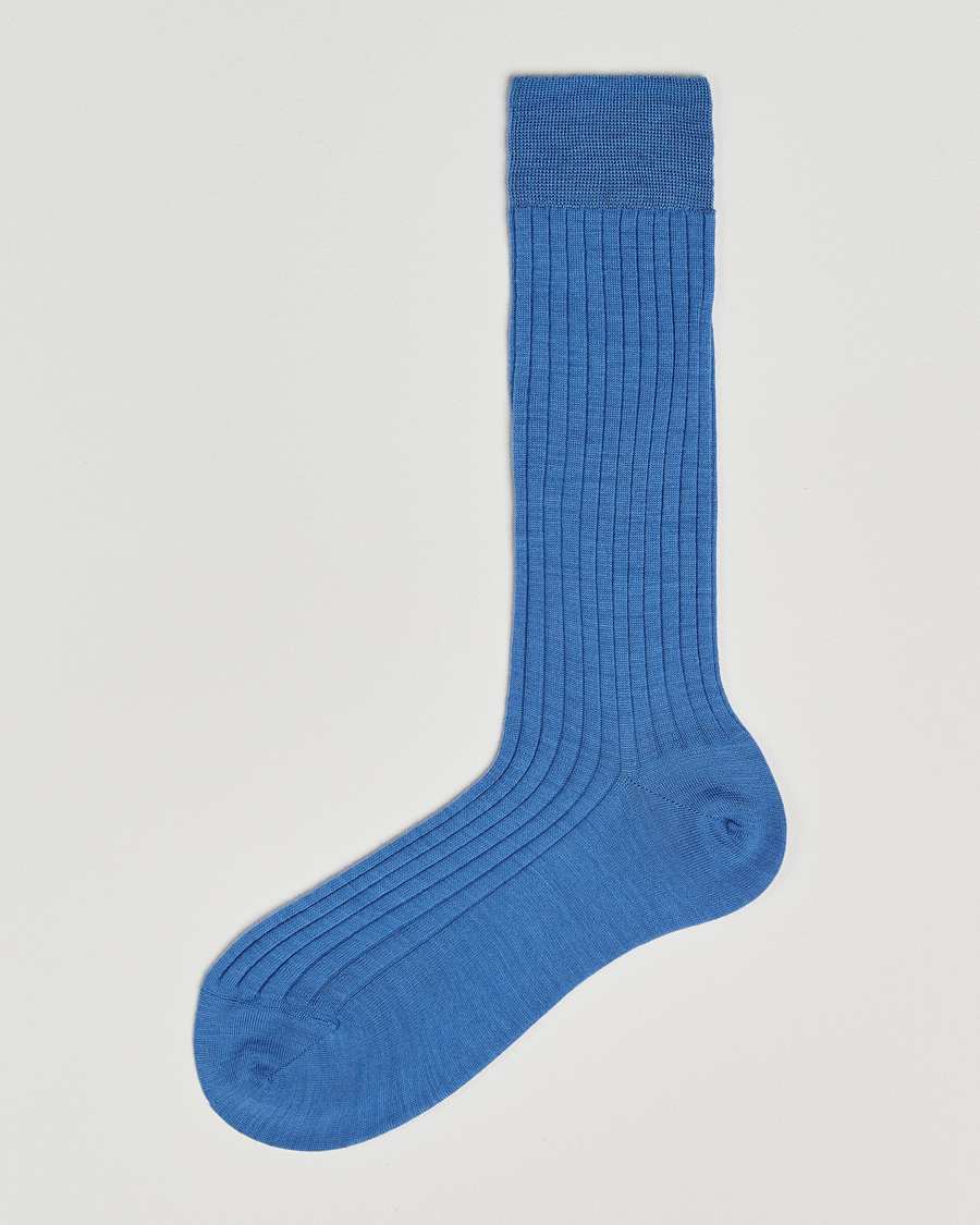 Herre | Undertøj | Bresciani | Wool/Nylon Ribbed Short Socks Light Blue