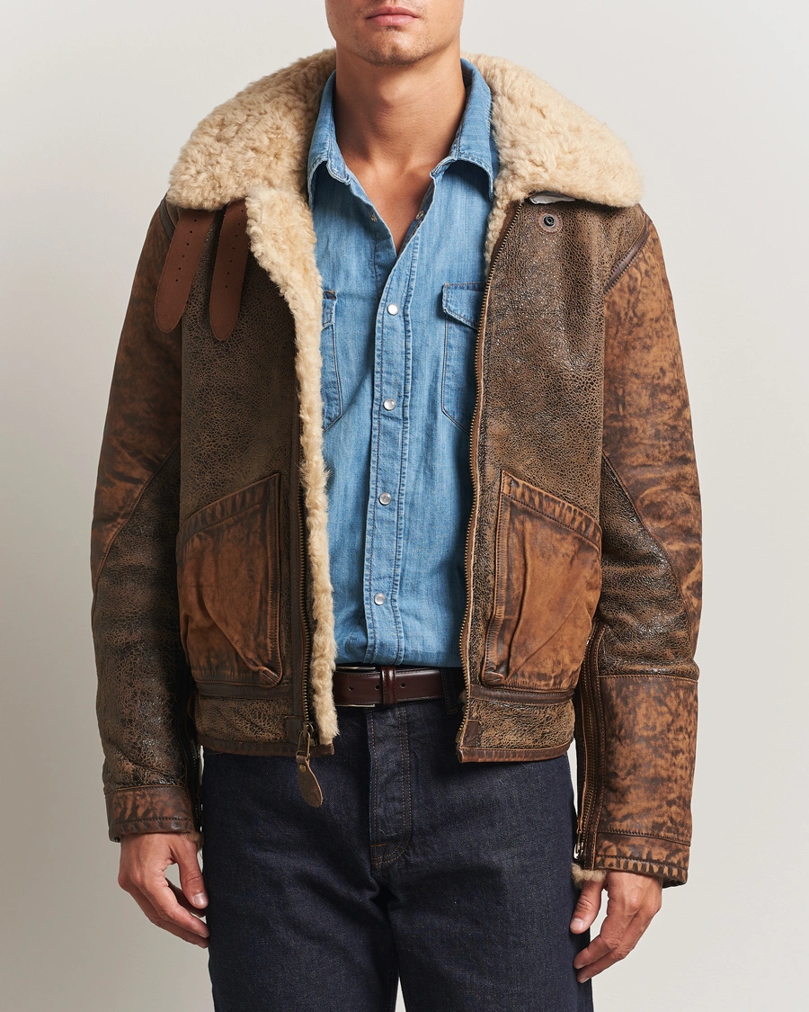 Herre | Jakker | Polo Ralph Lauren | Sherling Lined Bomber Jacket Brown Earth