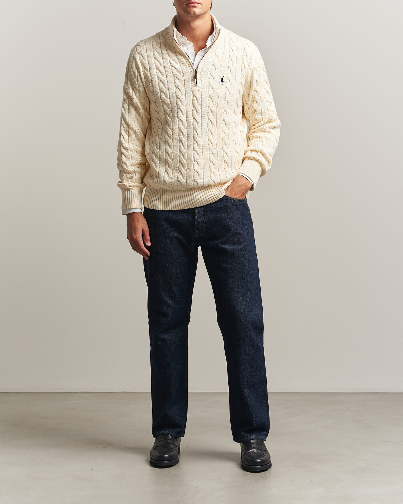 Herre | Trøjer | Polo Ralph Lauren | Cotton Cable Half Zip Andover Cream