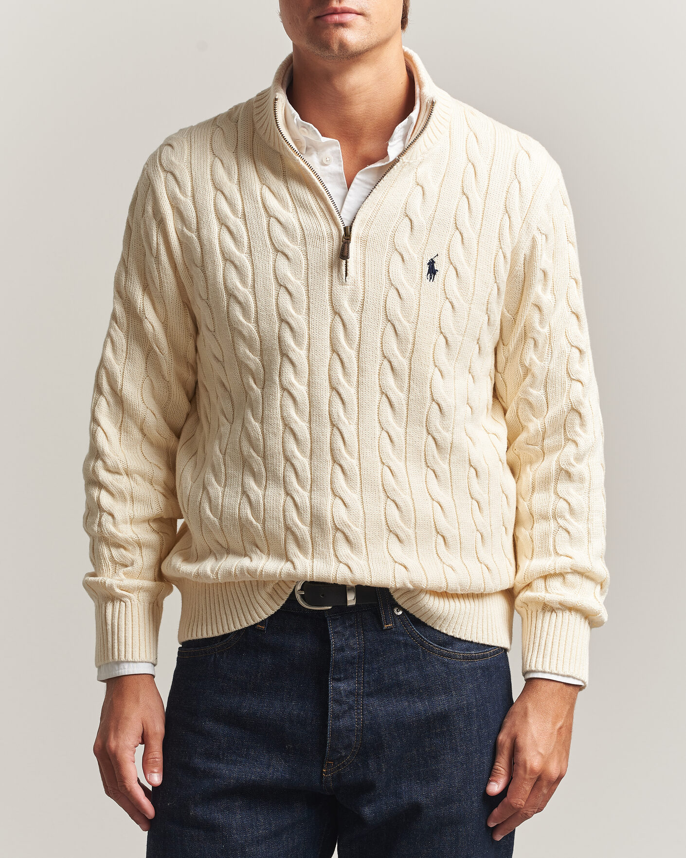 Herre | Trøjer | Polo Ralph Lauren | Cotton Cable Half Zip Andover Cream