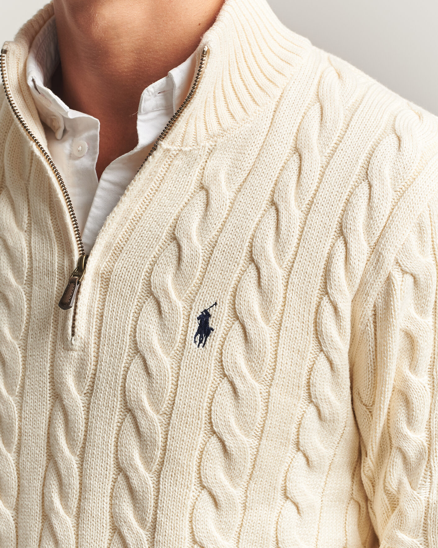 Herre | Trøjer | Polo Ralph Lauren | Cotton Cable Half Zip Andover Cream