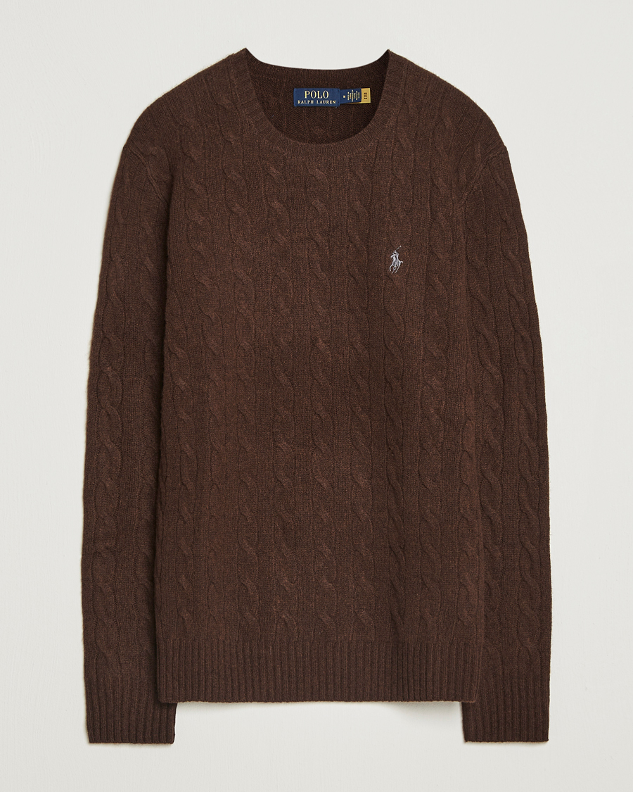 Herre | Trøjer | Polo Ralph Lauren | Wool/Cashmere Cable Crew Neck Cacao Brown Heather