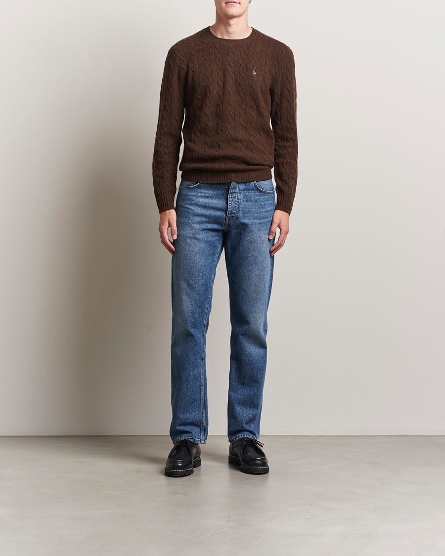 Herre | Trøjer | Polo Ralph Lauren | Wool/Cashmere Cable Crew Neck Cacao Brown Heather