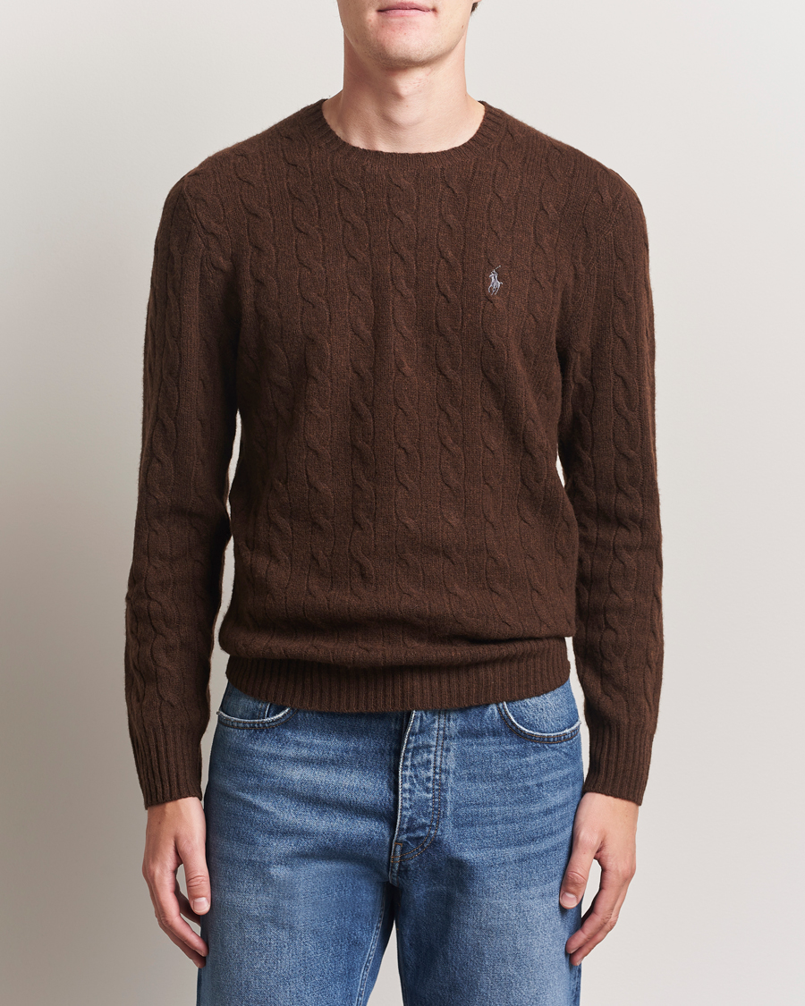 Herre | Trøjer | Polo Ralph Lauren | Wool/Cashmere Cable Crew Neck Cacao Brown Heather